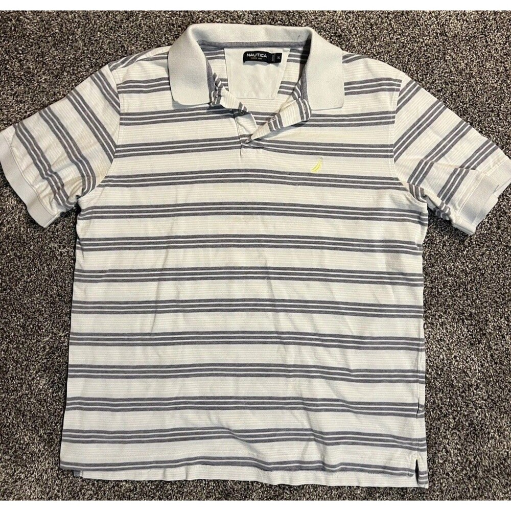 Nautica Blue Striped Polo T Shirt Men’s Xl Yellow Logo